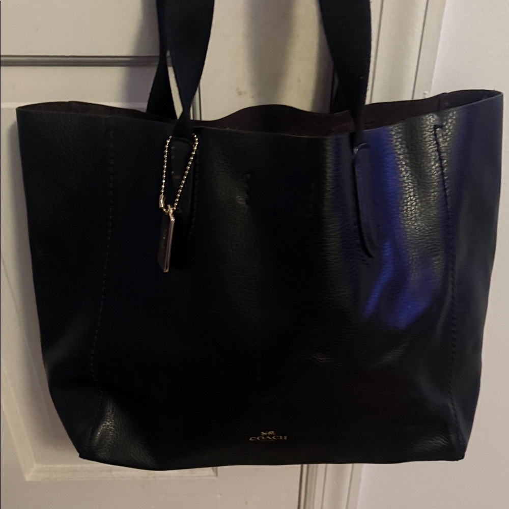 Coach Black Leather Tote with Gold Accents on the go bag